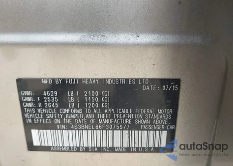 2015 Subaru Legacy 3.6R Limited z USA, uszkodzony, nr VIN 4S3BNEL66F3075977